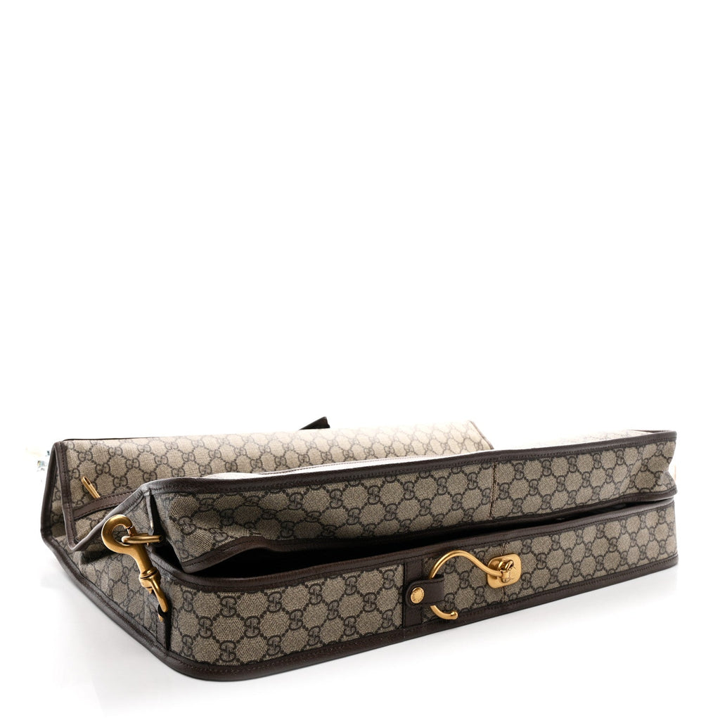 GG SUPREME MONOGRAM TEXTURED DOLLAR CALFSKIN WEB OPHIDIA SAVOY GARMENT BAG BEIGE EBONY NEW ACERO