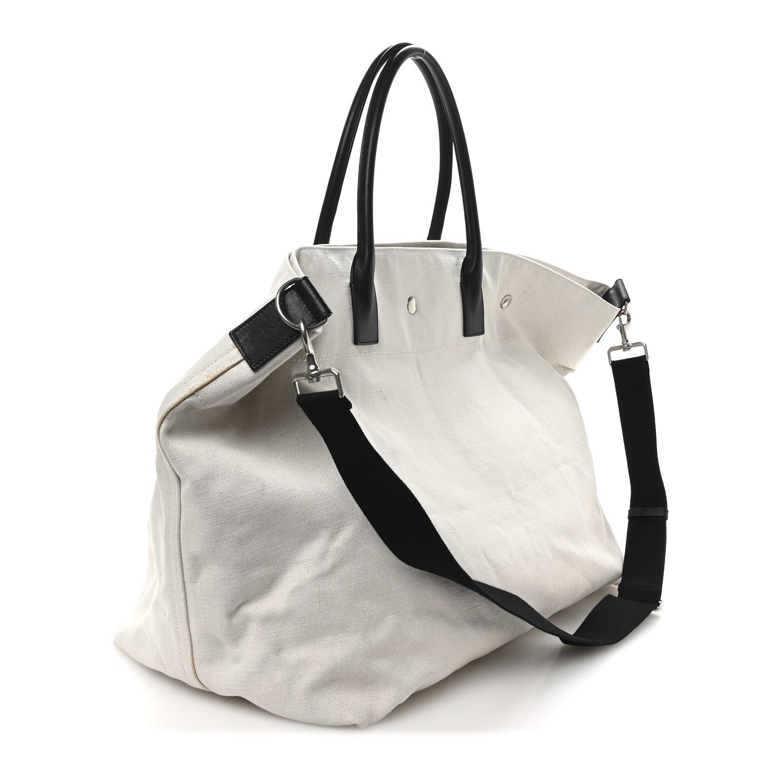 Linen Calfskin Rive Gauche Maxi Tote Grege et Noir
