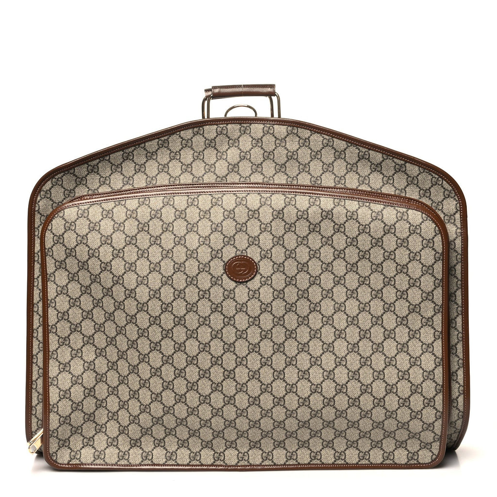 GG Supreme Monogram Azalea Calfskin Retro Interlocking G Hanger Garment Bag Beige Ebony Brown Sugar