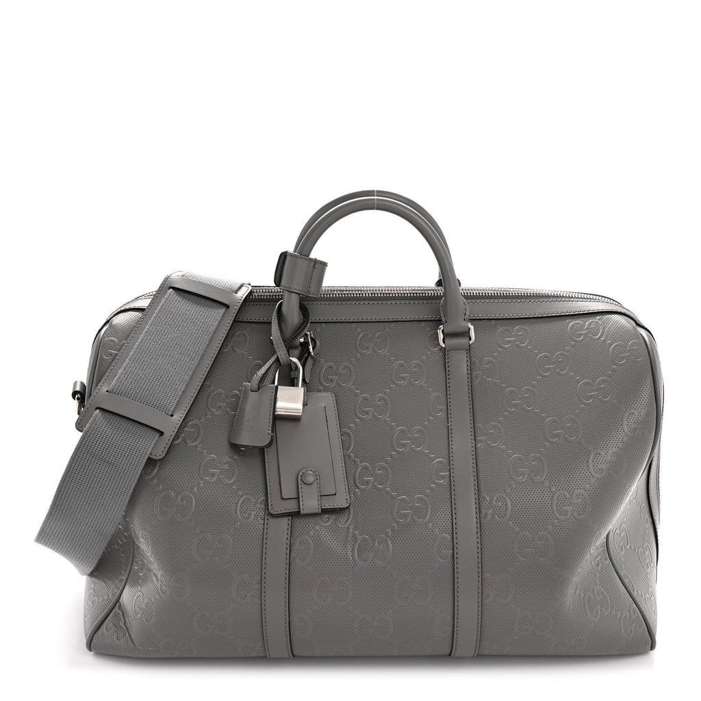 Calfskin GG Tennis Embossed Duffle Bag Grey