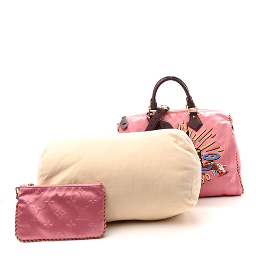 SATIN MONOGRAM PARIS TOKYO EMBROIDERED SPEEDY P9 BANDOULIERE 40 DARK PINK
