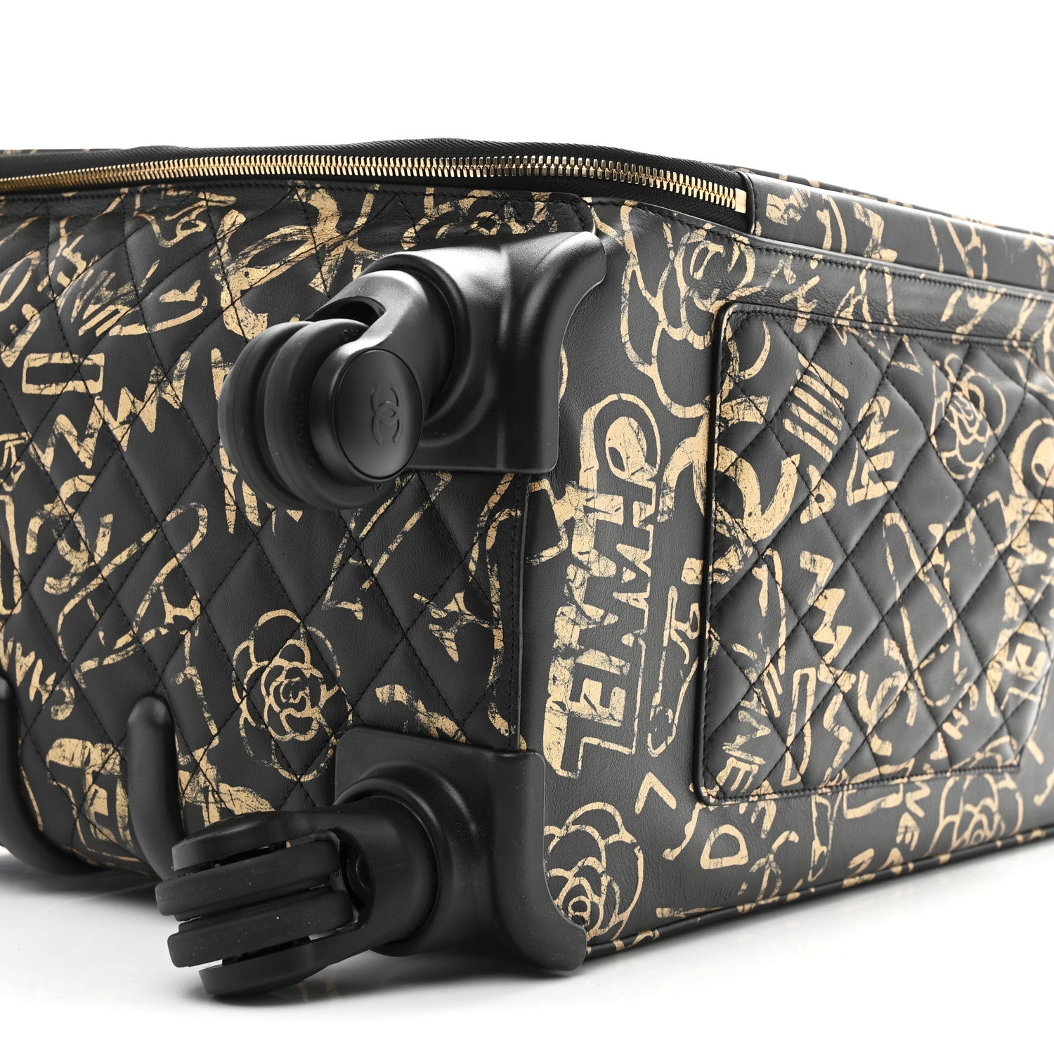 Calfskin Quilted Graffiti Trolley Black Gold