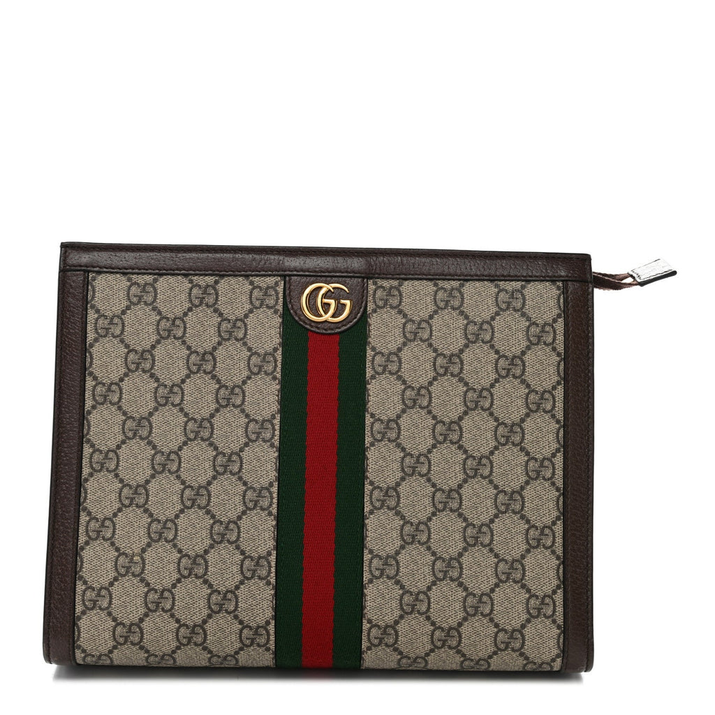 GG Supreme Monogram Web Ophidia Pouch Brown