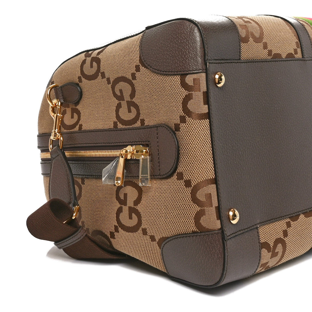 MONOGRAM JUMBO GG TEXTURED DOLLAR CALFSKIN WEB LARGE DUFFLE BAG CAMEL EBONY