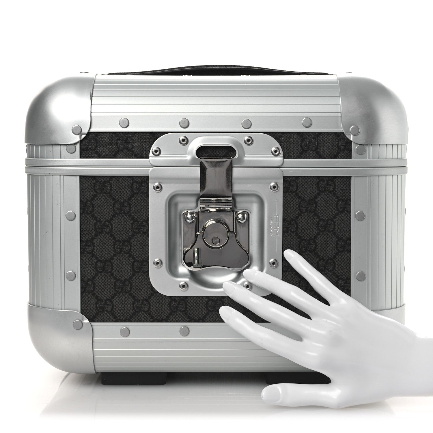 GG Supreme Monogram Aluminum Porter Beauty Case Silver