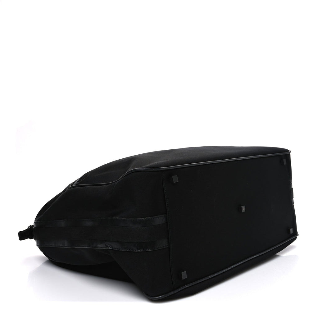 CALFSKIN CANVAS DOUBLE ZIP LARGE TRAVEL BAG BLACK