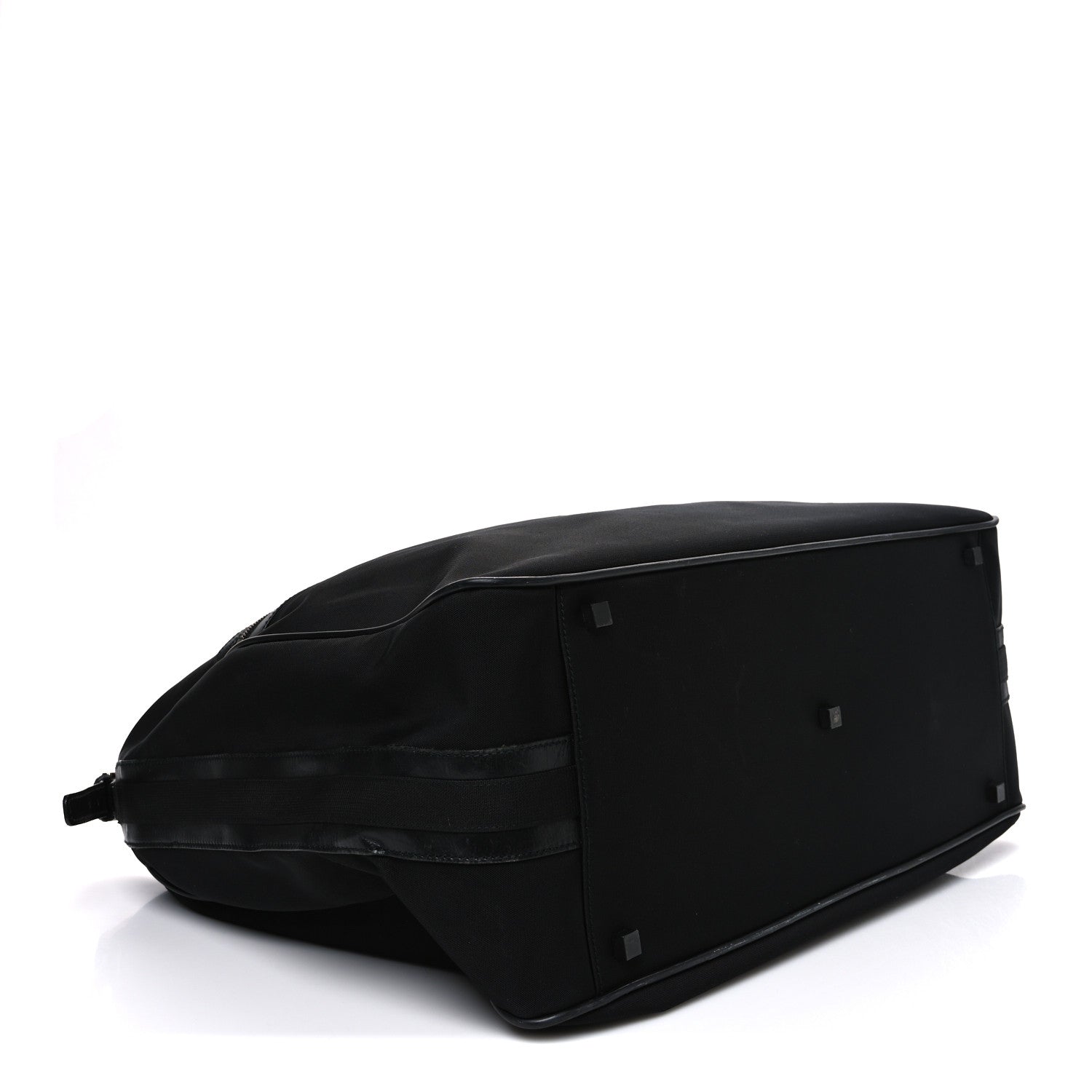 CALFSKIN CANVAS DOUBLE ZIP LARGE TRAVEL BAG BLACK