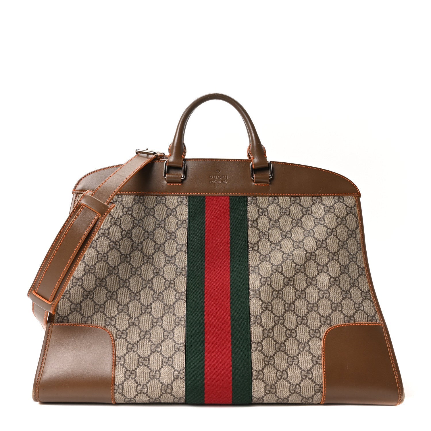 GG Supreme Monogram Medium Web Duffle Beige Brown Orange
