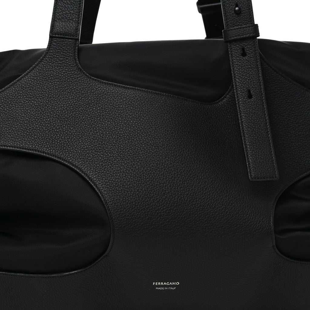 Nylon Calfskin Cut Out Duffle Bag Black