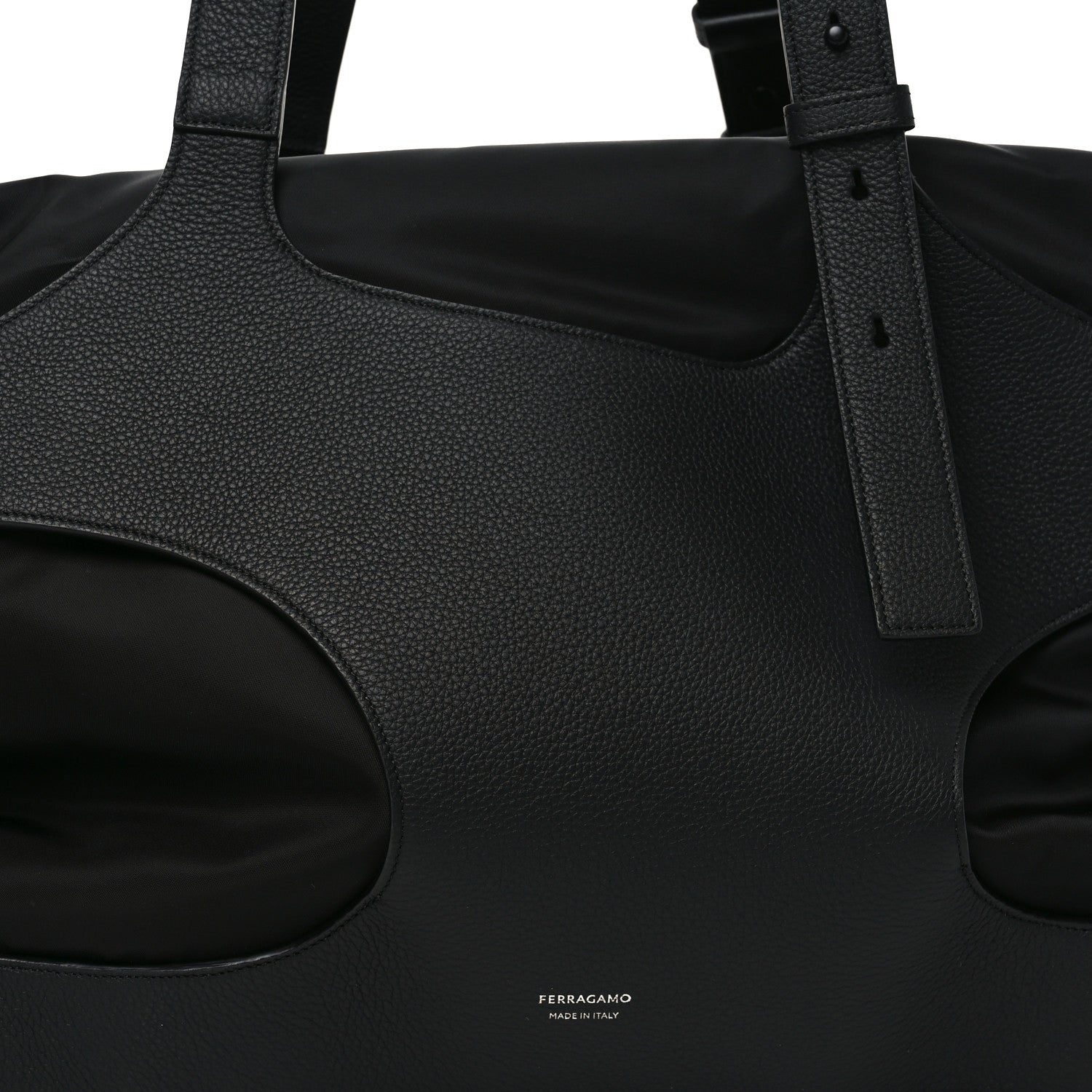 Nylon Calfskin Cut Out Duffle Bag Black