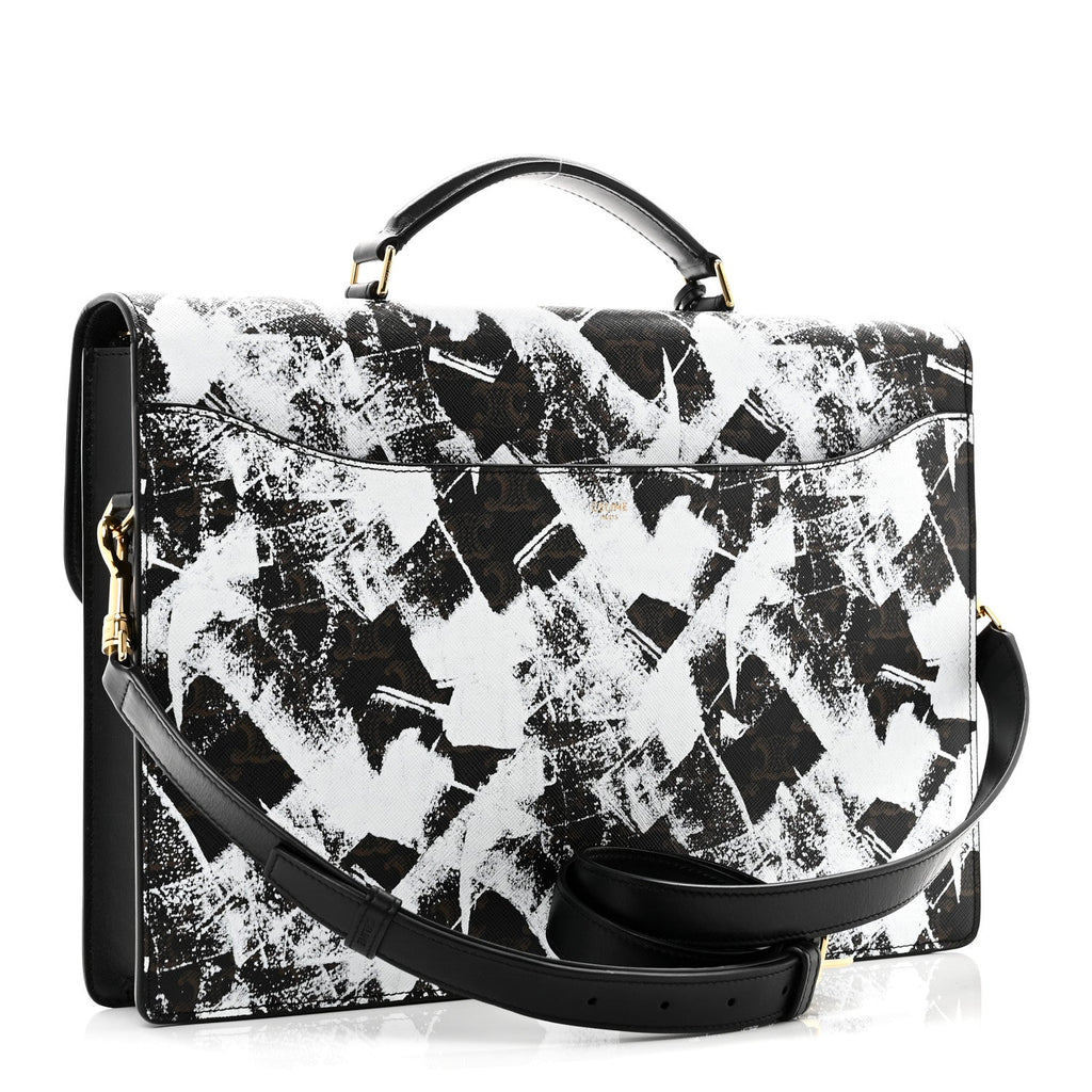 Triomphe Canvas Calfskin Cartable Small Briefcase Black
