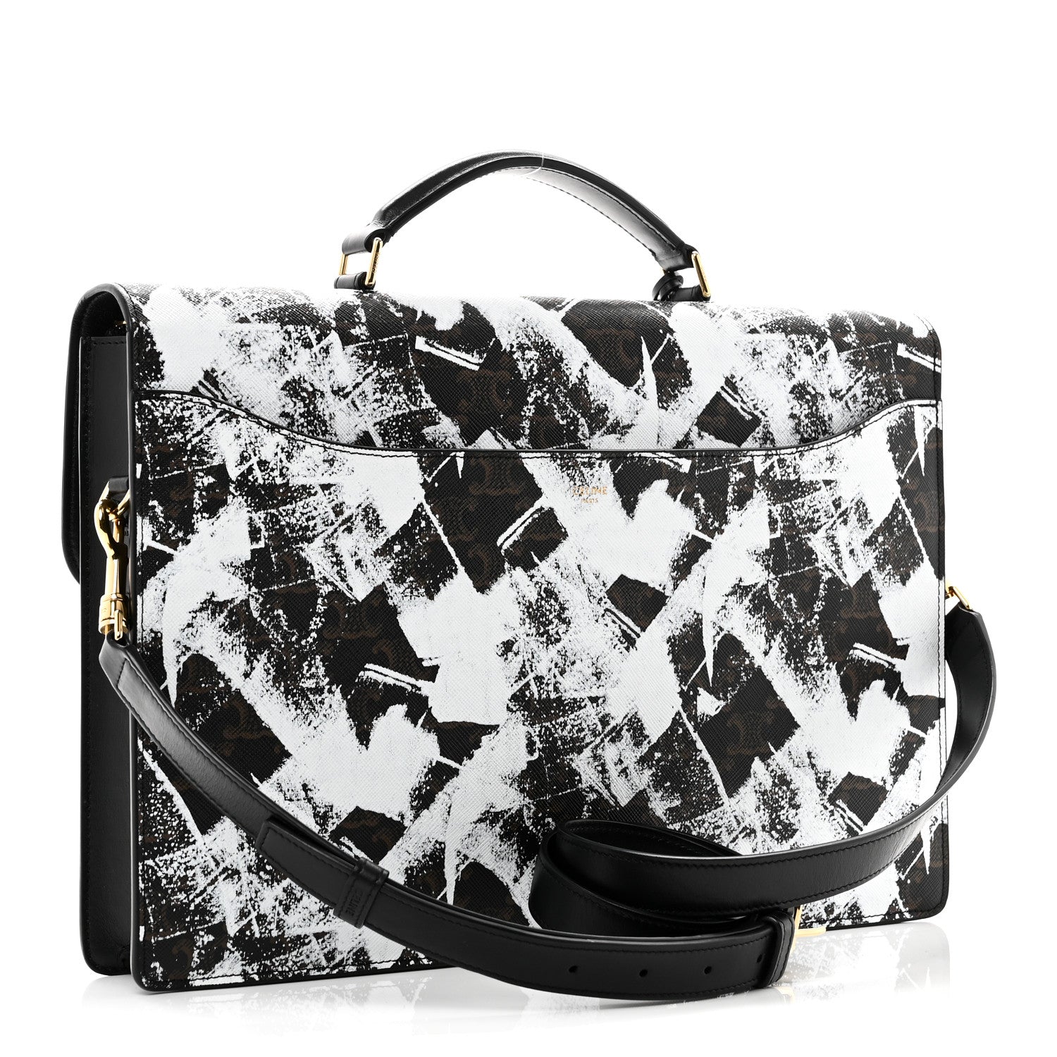 Triomphe Canvas Calfskin Cartable Small Briefcase Black