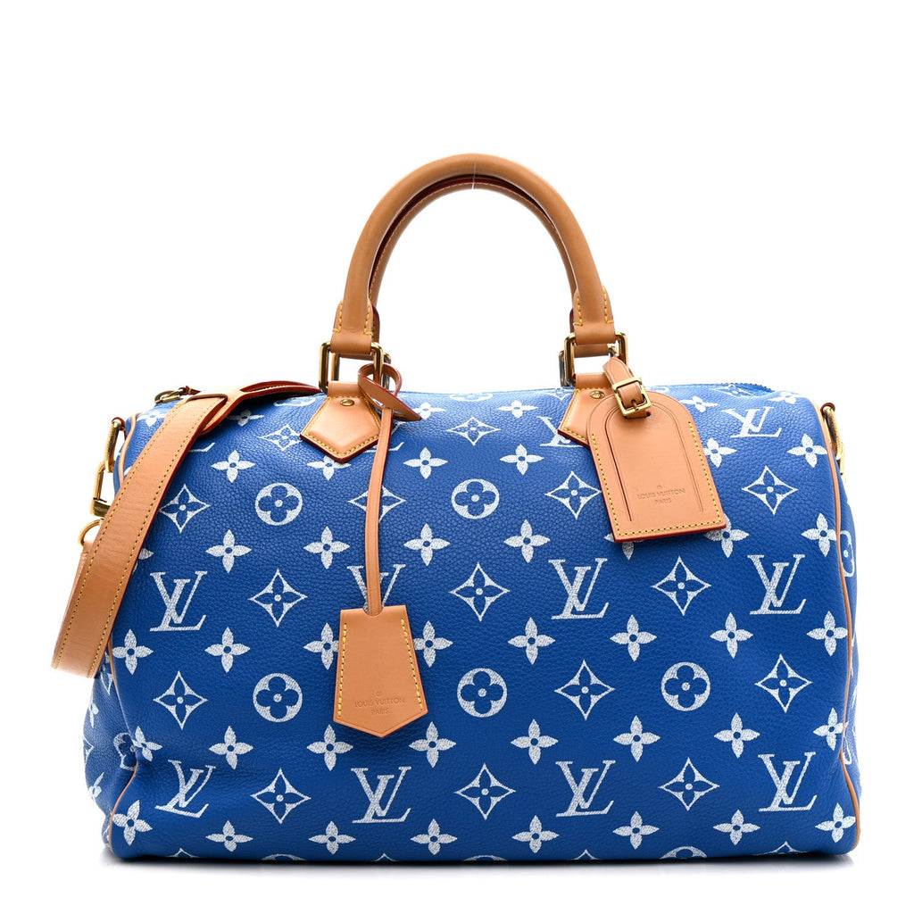 CALFSKIN MONOGRAM SPEEDY P9 BANDOULIERE 40 BLUE