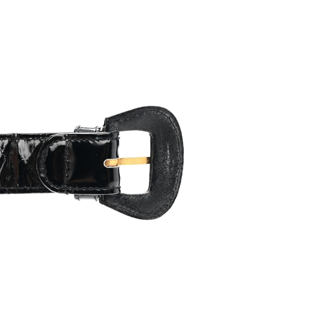 PATENT FLAP WAIST BELT BAG BLACK