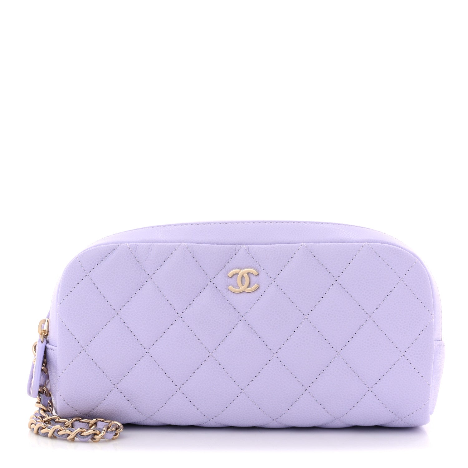 CAVIAR QUILTED TOILETRY CASE WITH CHAIN LIGHT PURPLE