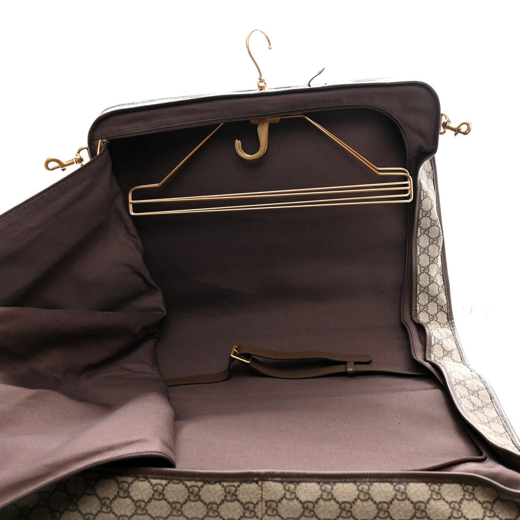 GG SUPREME MONOGRAM TEXTURED DOLLAR CALFSKIN WEB OPHIDIA SAVOY GARMENT BAG BEIGE EBONY NEW ACERO