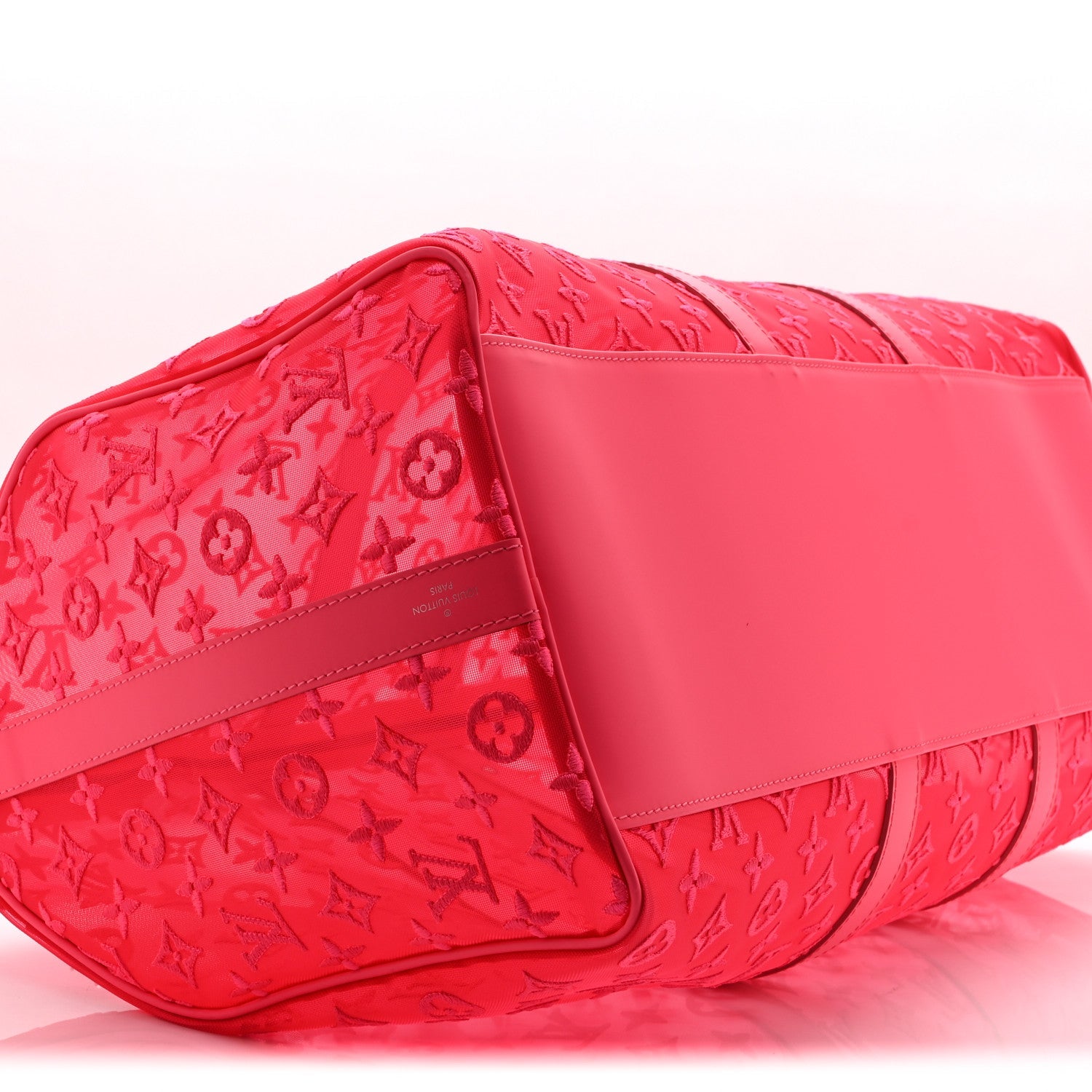 MONOGRAM FLUO SEE THROUGH KEEPALL BANDOULIERE 50 ROSE