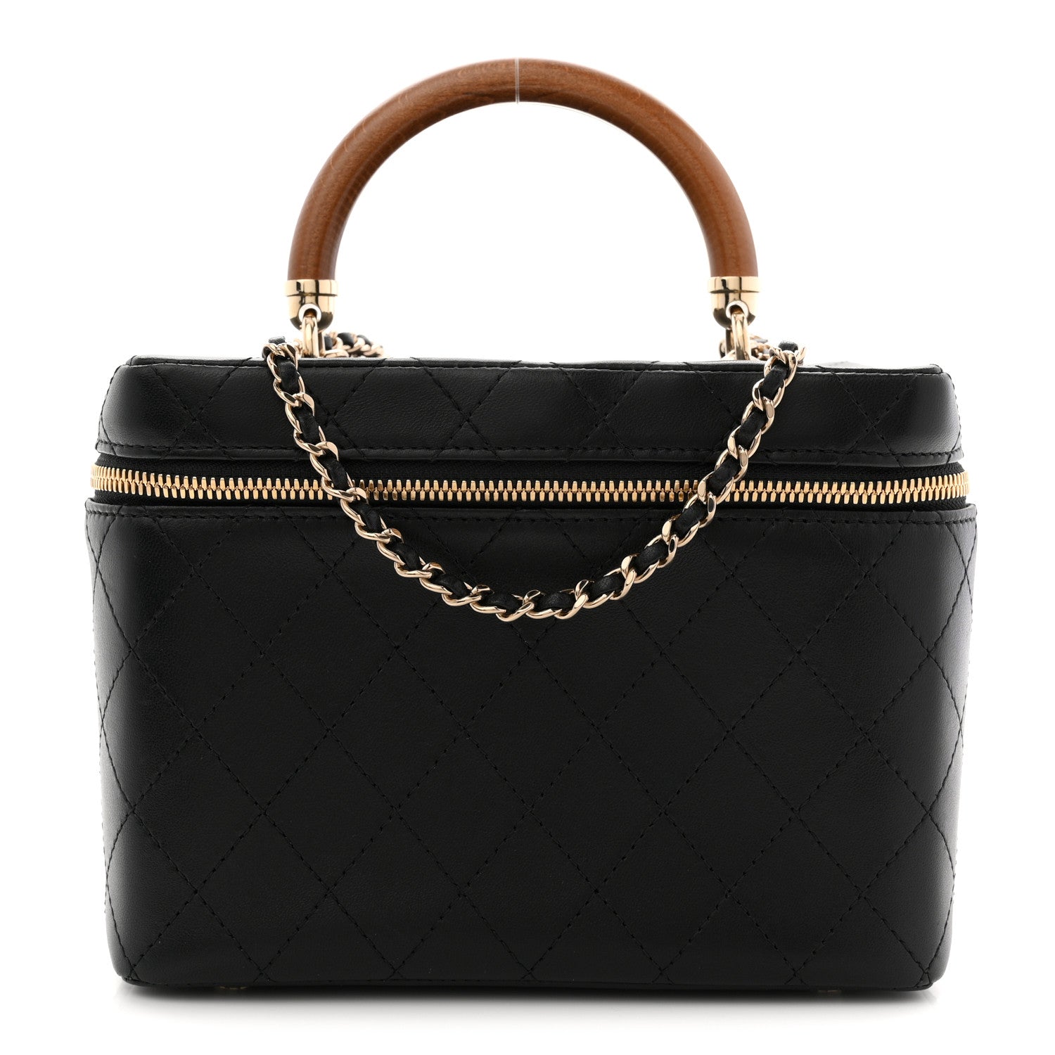 LAMBSKIN FLAT QUILTED KNOCK ON WOOD LARGE VANITY CASE BLACK