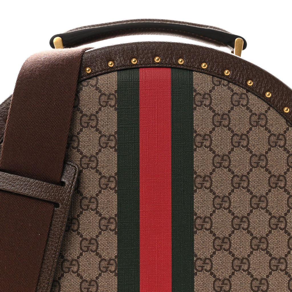 GG SUPREME MONOGRAM TEXTURED DOLLAR CALFSKIN WEB SAVOY HAT BOX BEIGE EBONY NEW ACERO