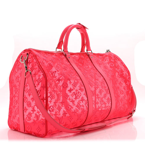 MONOGRAM FLUO SEE THROUGH KEEPALL BANDOULIERE 50 ROSE