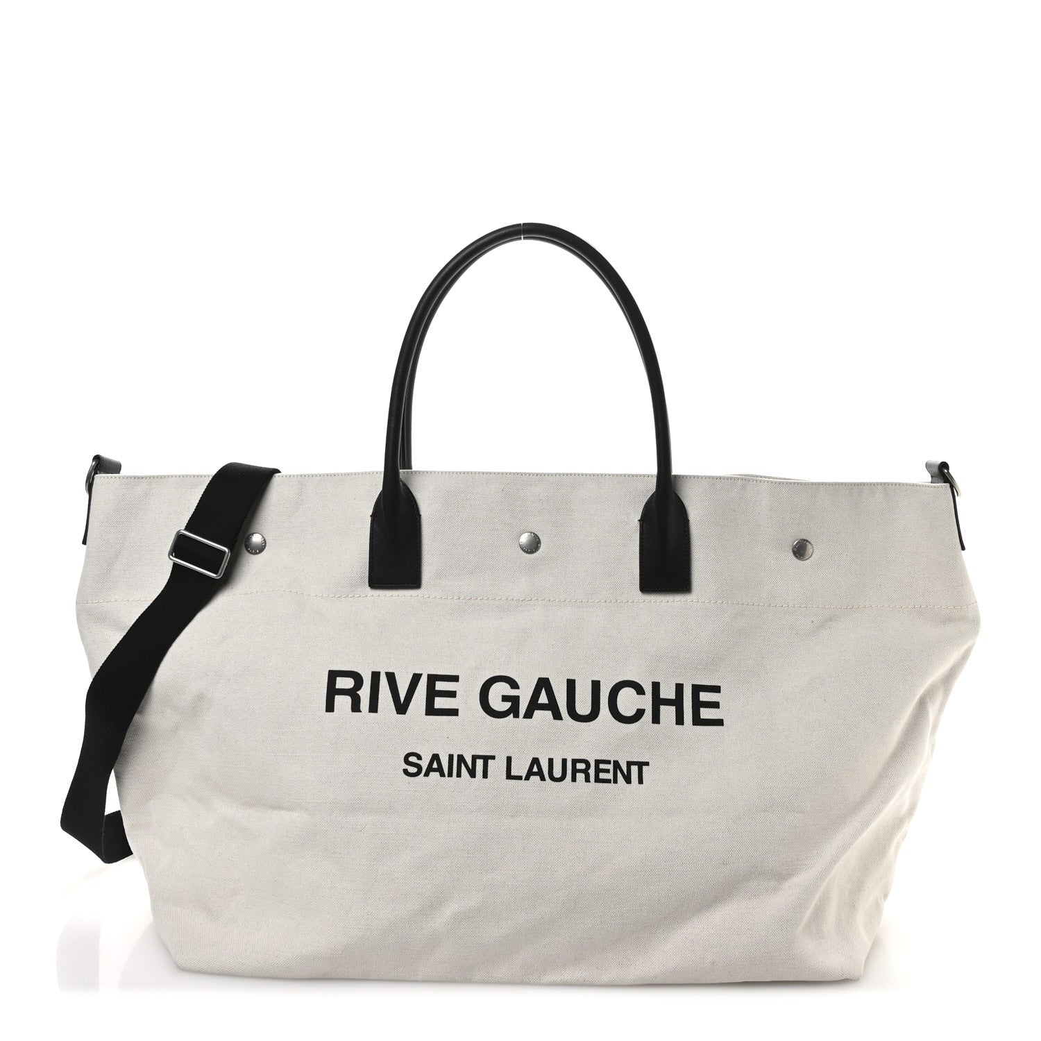 Linen Calfskin Rive Gauche Maxi Tote Grege et Noir