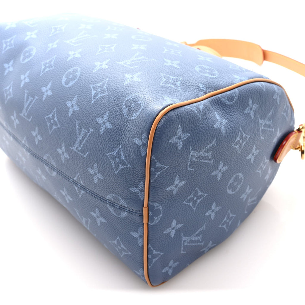 CALFSKIN MONOGRAM SPEEDY P9 BANDOULIERE 30 SILK BLUE