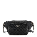 CRUMPLED CALFSKIN QUILTED CASUAL ROCK WAIST BAG FANNY PACK BLACK