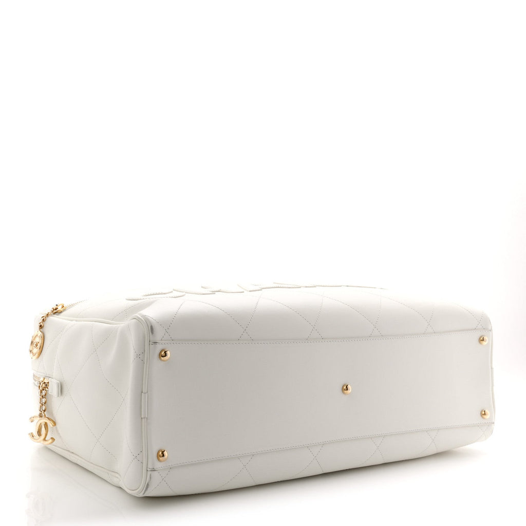 CALFSKIN STITCHED MAXI LOGO BOWLING BAG WHITE