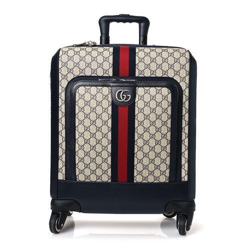 GG SUPREME MONOGRAM TEXTURED DOLLAR CALFSKIN WEB SMALL SAVOY CABIN TROLLEY BEIGE BLUE