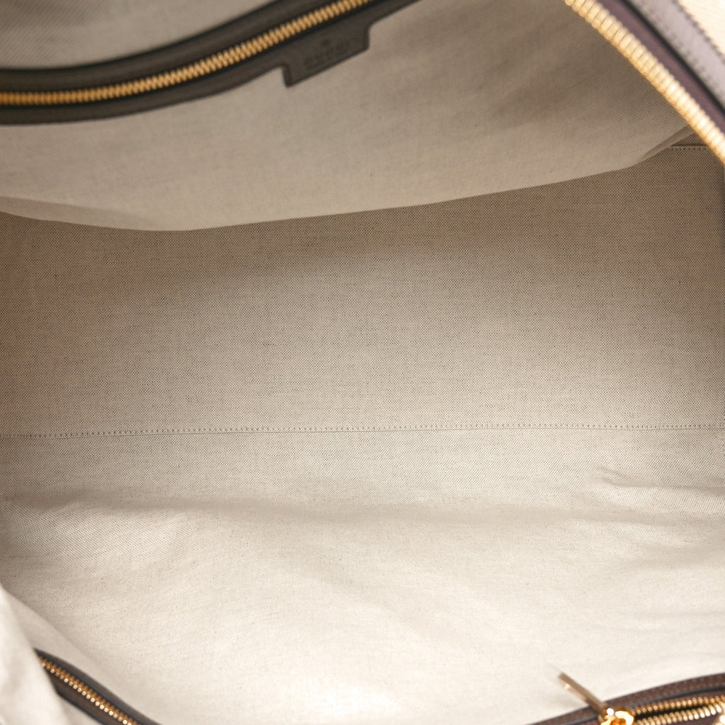 MONOGRAM JUMBO GG TEXTURED DOLLAR CALFSKIN WEB LARGE DUFFLE BAG CAMEL EBONY