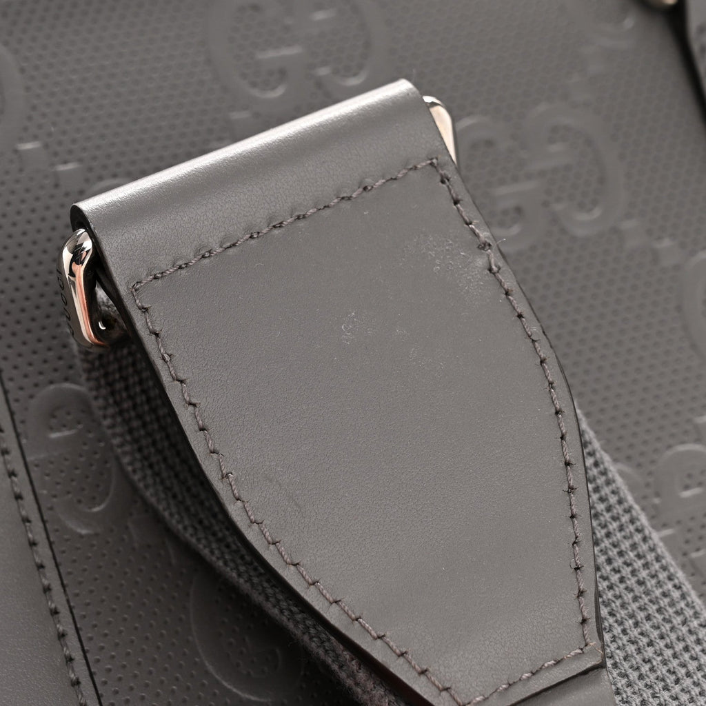 Calfskin GG Tennis Embossed Duffle Bag Grey