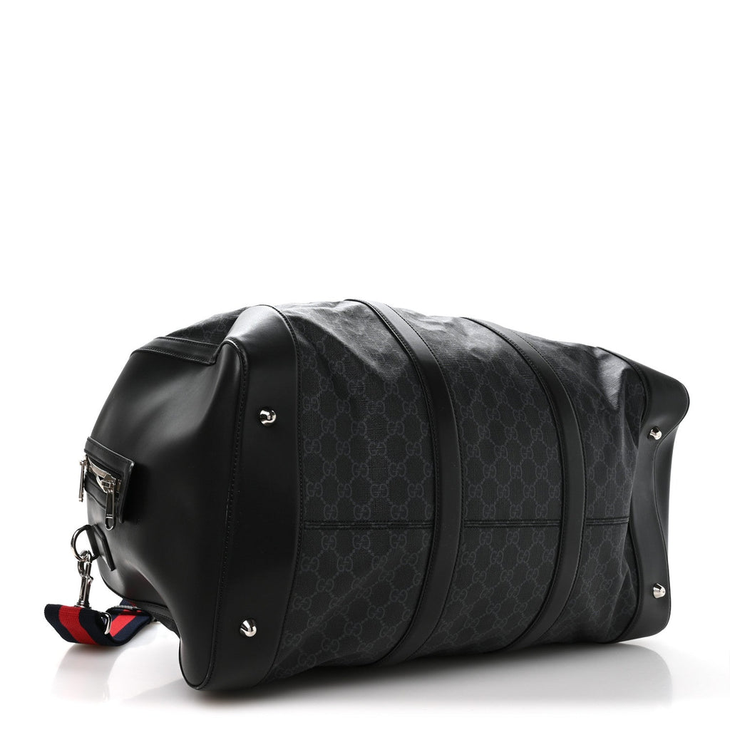 SOFT GG SUPREME MONOGRAM APPIA CALFSKIN WEB LARGE CARRY ON DUFFLE BAG BLACK GREY