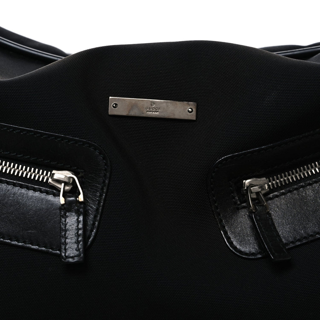 CALFSKIN CANVAS DOUBLE ZIP LARGE TRAVEL BAG BLACK