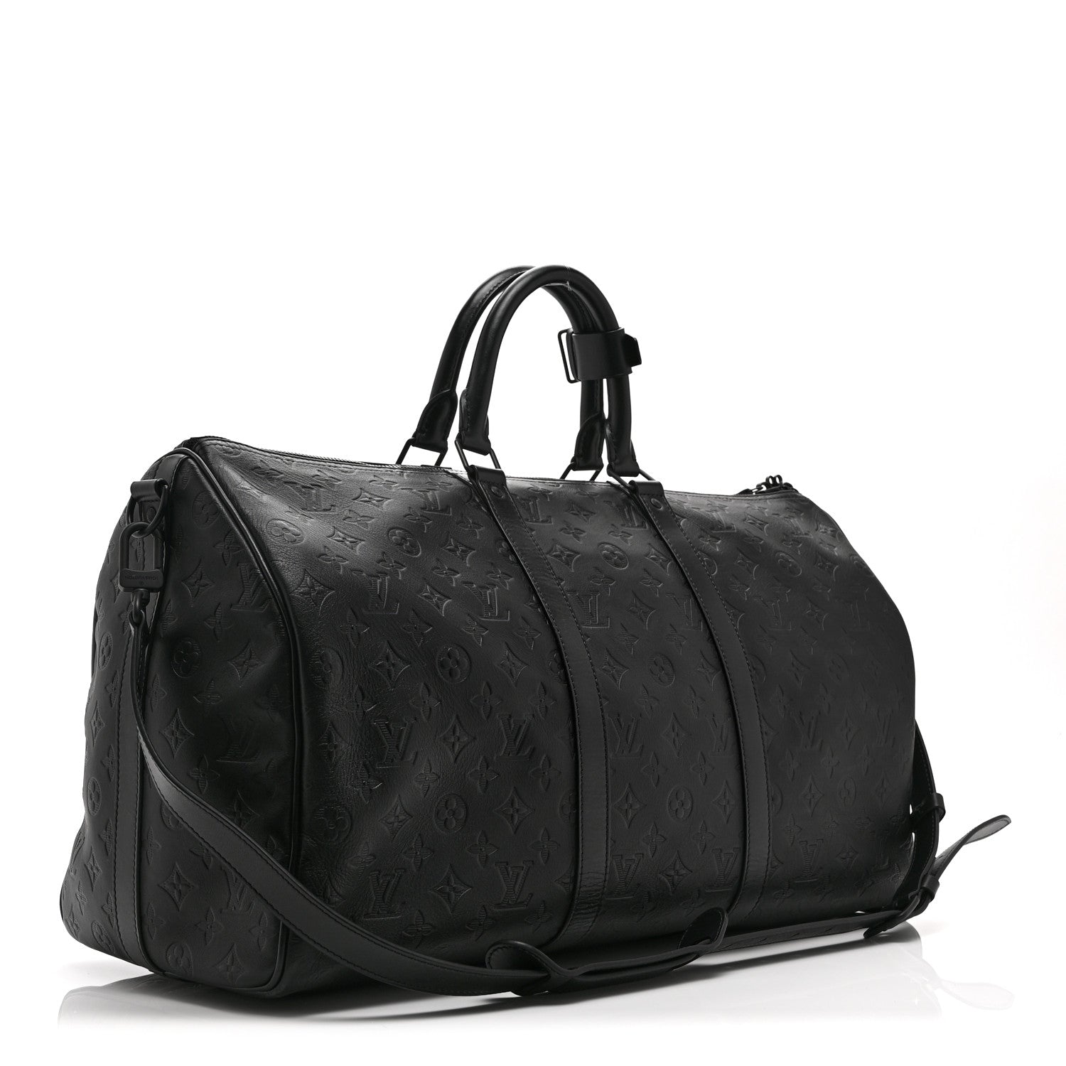 CALFSKIN SHADOW MONOGRAM KEEPALL BANDOULIERE 50 BLACK