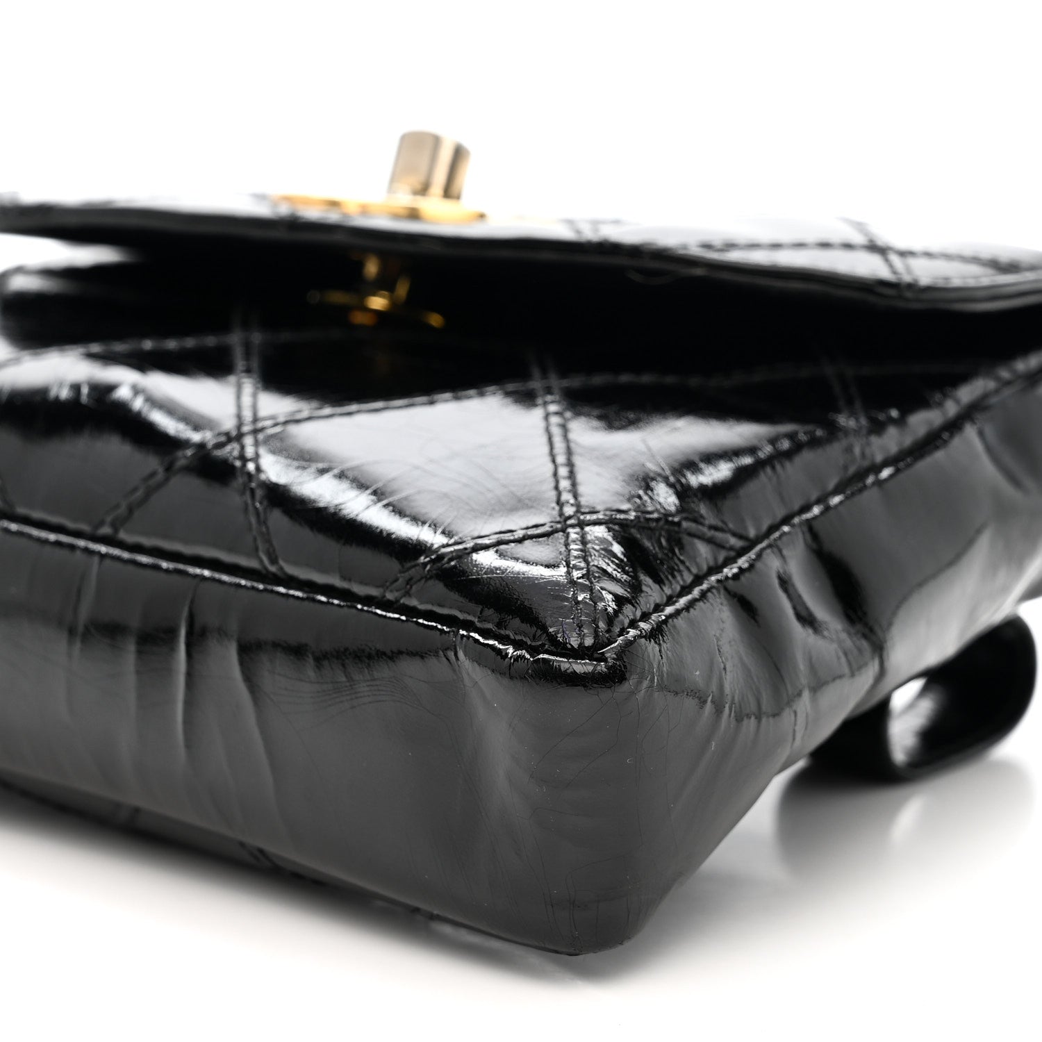 PATENT FLAP WAIST BELT BAG BLACK