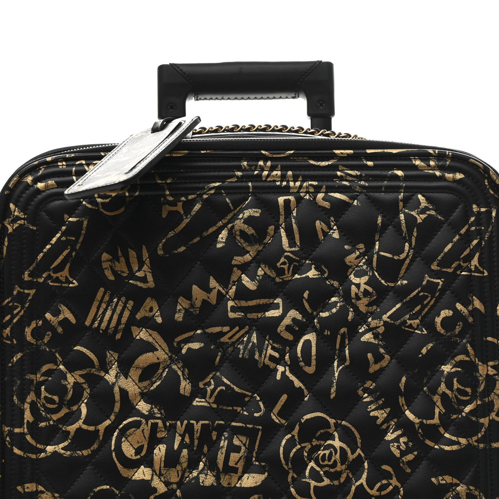 Calfskin Quilted Graffiti Trolley Black Gold