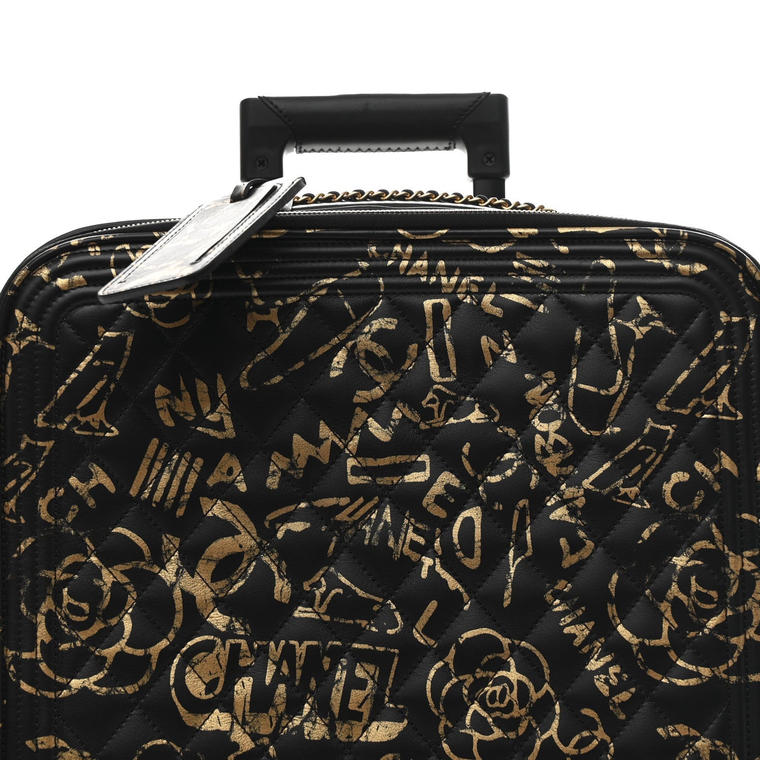 Calfskin Quilted Graffiti Trolley Black Gold