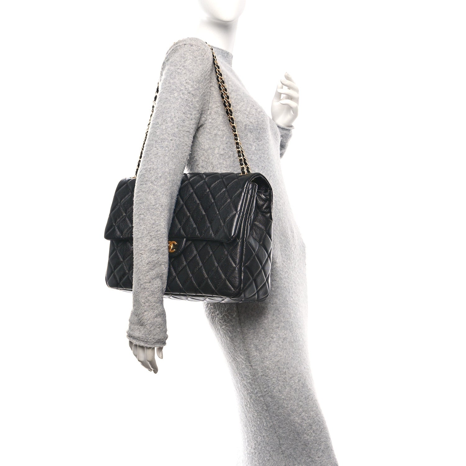Caviar Quilted Small XXL Travel Flap Bag Black