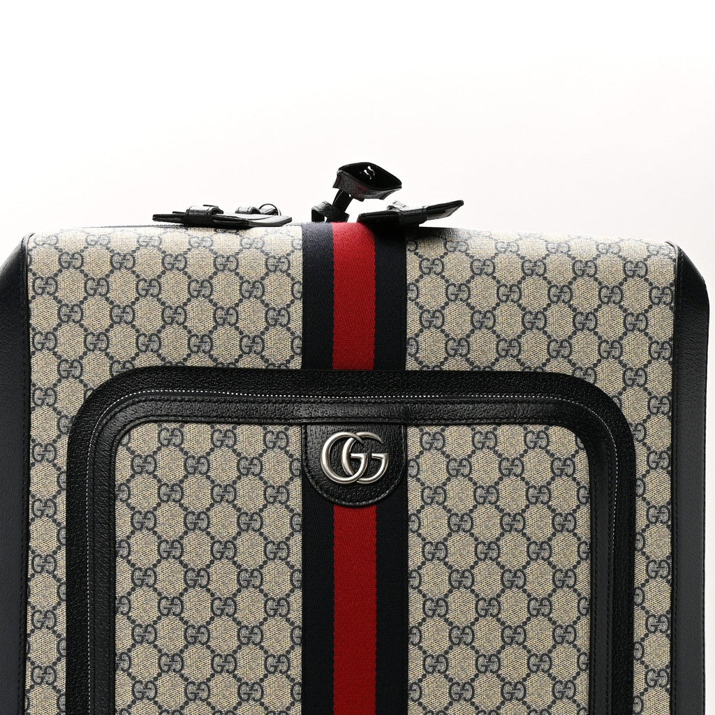 GG Supreme Monogram Textured Dollar Calfskin Web Savoy Cabin Plus Trolley Beige Blue