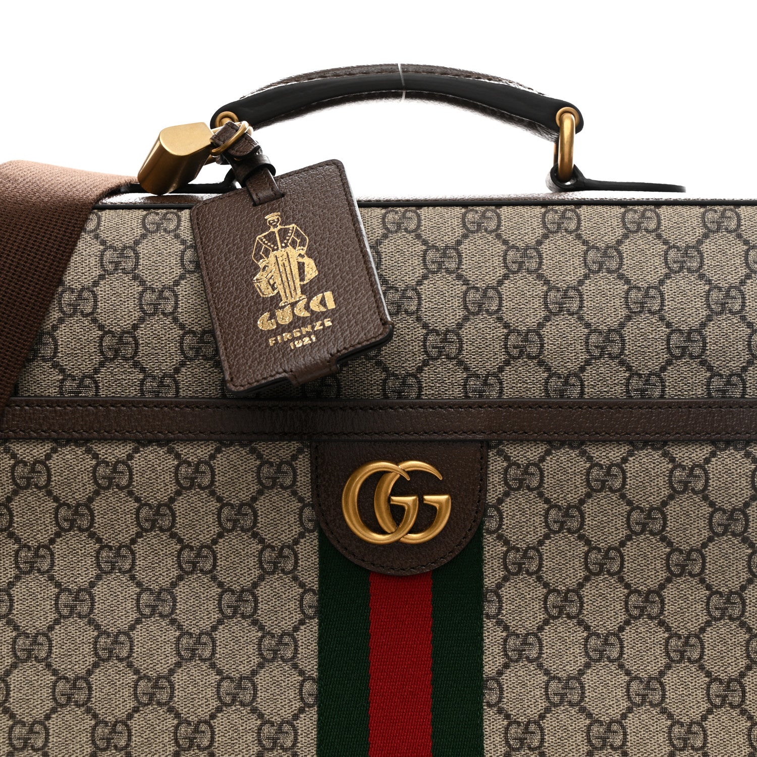 GG SUPREME MONOGRAM TEXTURED DOLLAR CALFSKIN WEB OPHIDIA SAVOY GARMENT BAG BEIGE EBONY NEW ACERO
