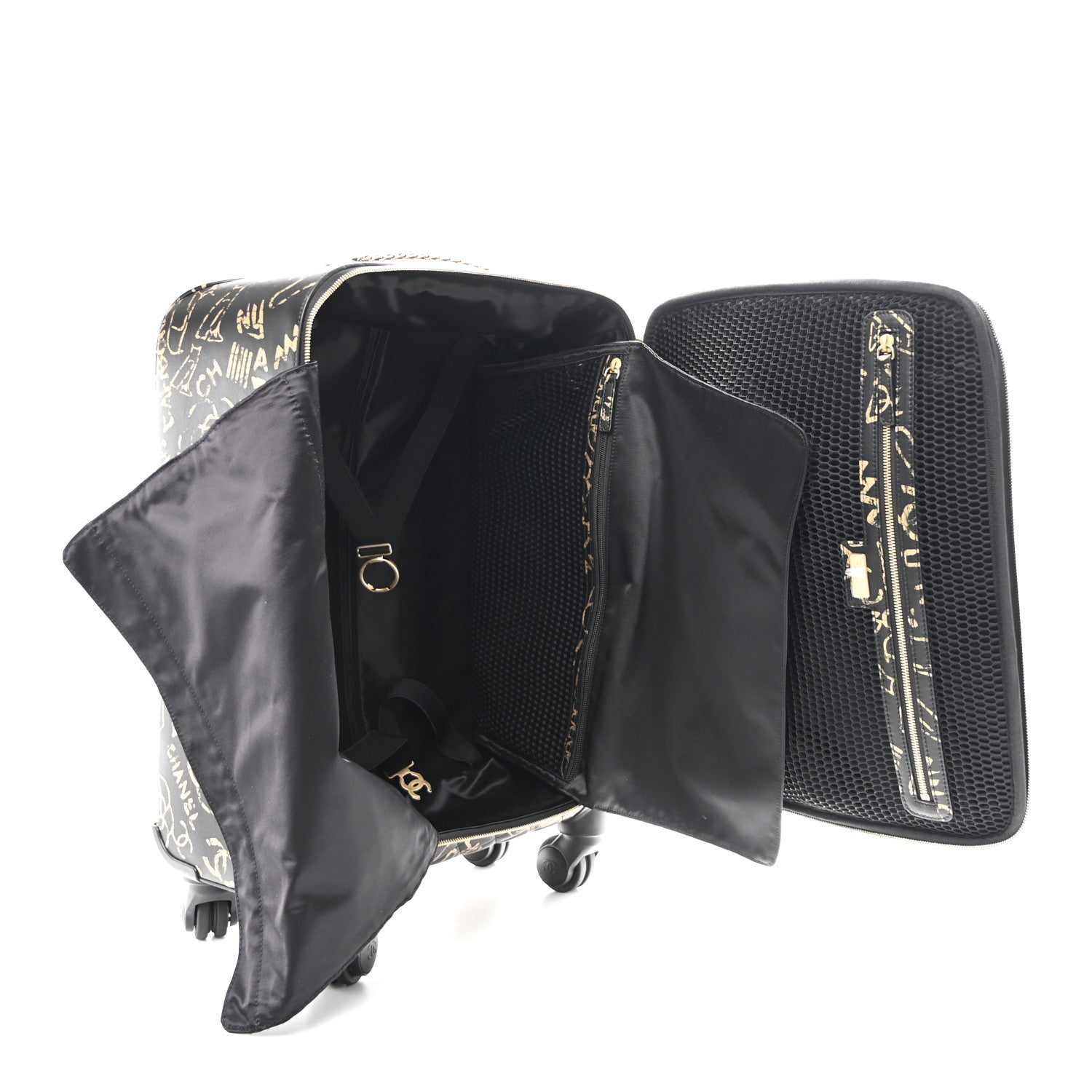 Calfskin Quilted Graffiti Trolley Black Gold