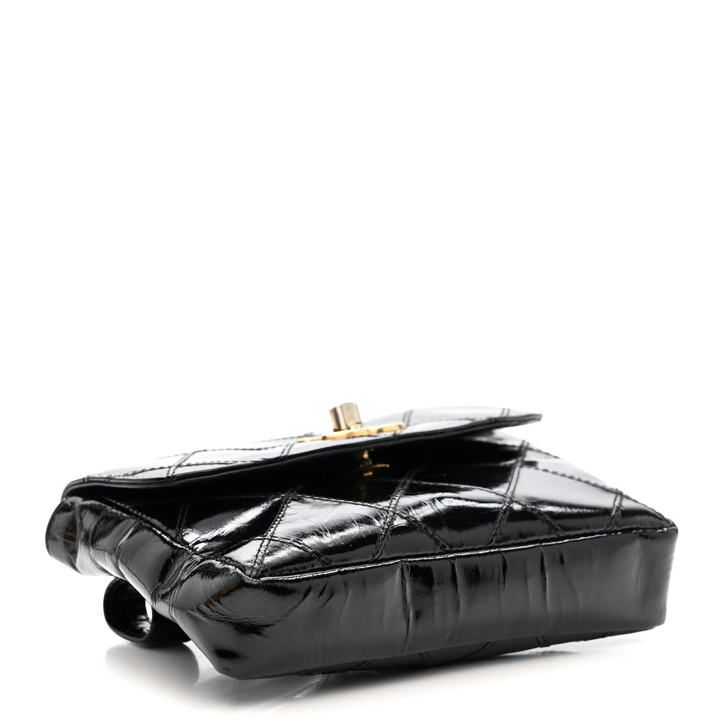 PATENT FLAP WAIST BELT BAG BLACK