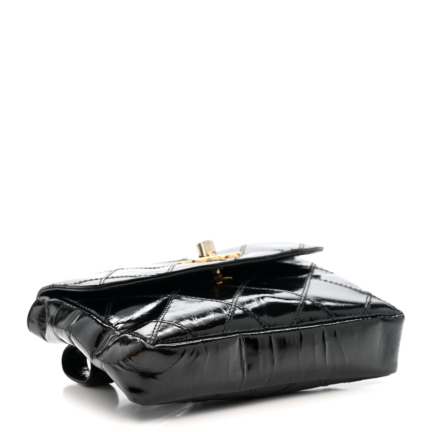PATENT FLAP WAIST BELT BAG BLACK