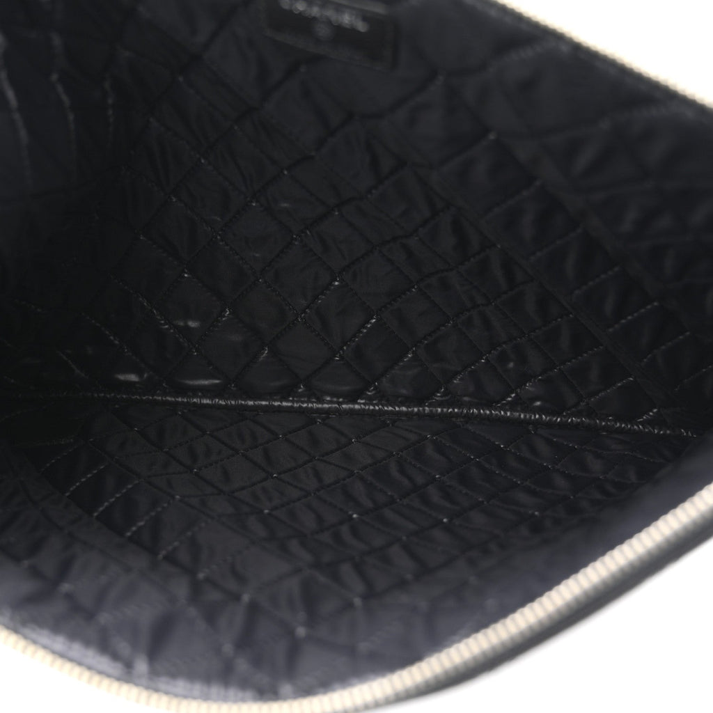 LAMBSKIN DOUBLE STITCH QUILTED COSMETIC CASE BLACK