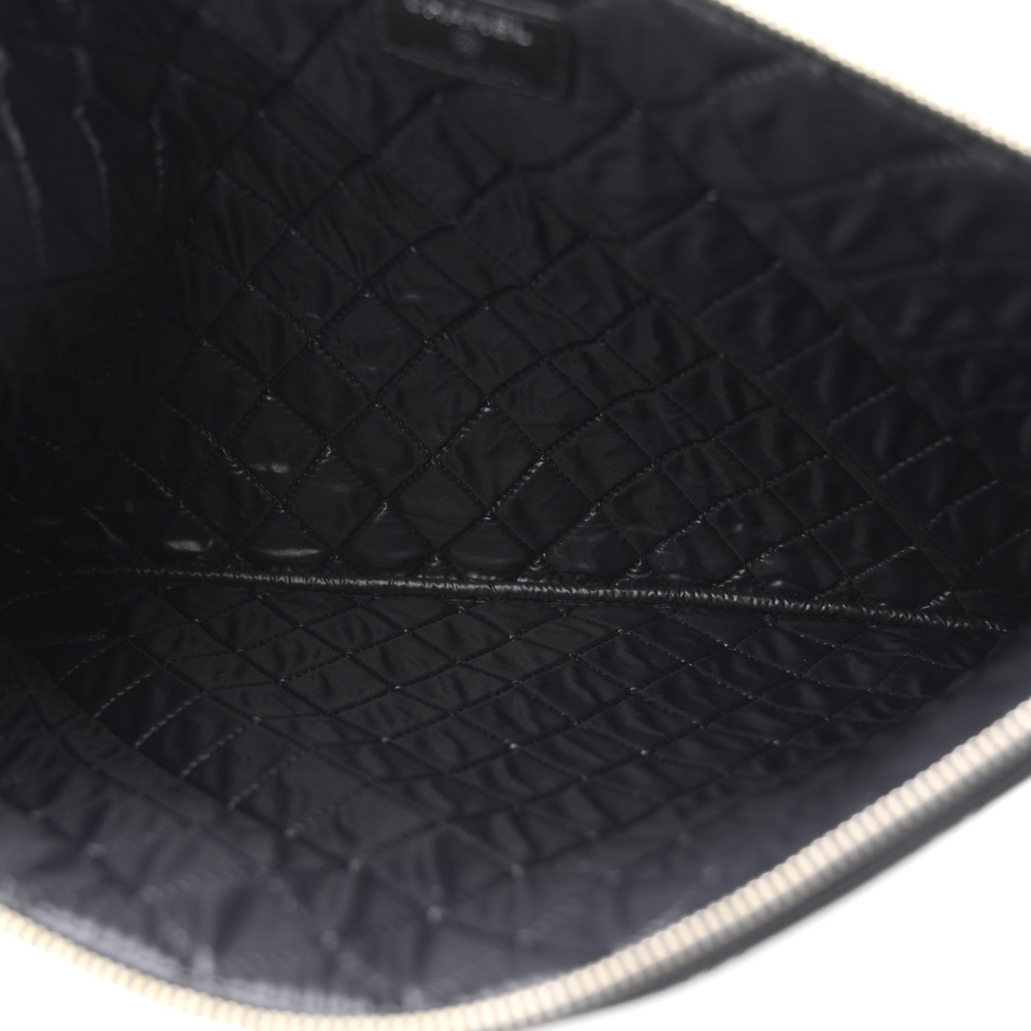 LAMBSKIN DOUBLE STITCH QUILTED COSMETIC CASE BLACK