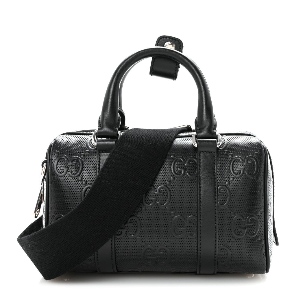 CALFSKIN GG TENNIS EMBOSSED MINI DUFFLE BAG BLACK