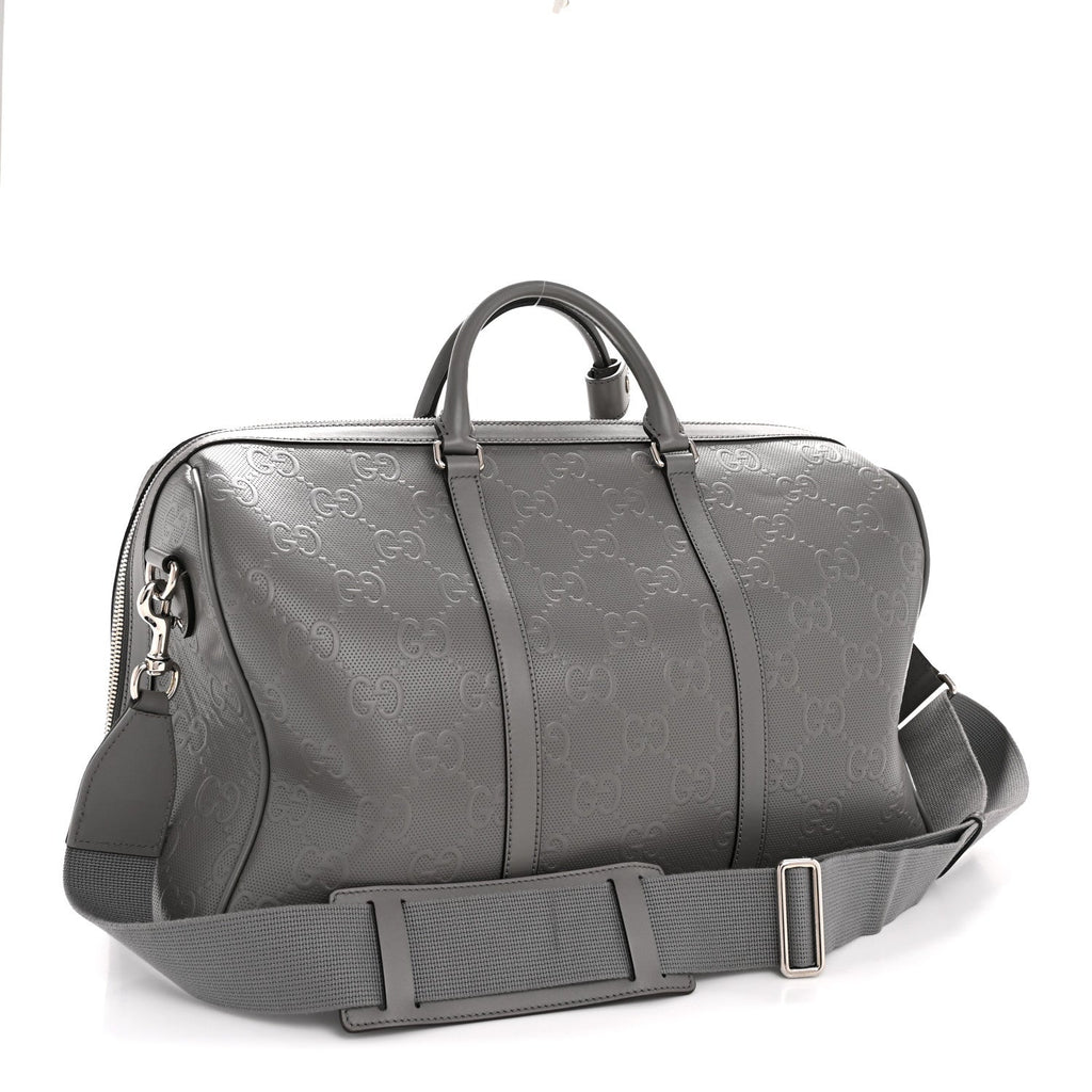 Calfskin GG Tennis Embossed Duffle Bag Grey