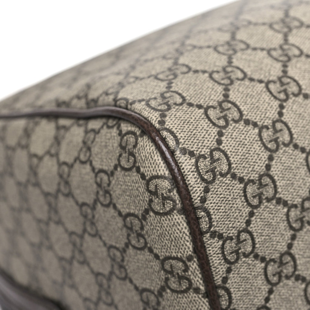 GG Supreme Monogram Textured Dollar Calfskin Web Medium Savoy Duffle Bag Beige Dark Brown