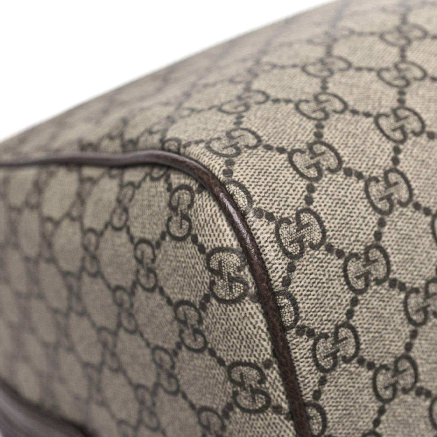 GG Supreme Monogram Textured Dollar Calfskin Web Medium Savoy Duffle Bag Beige Dark Brown