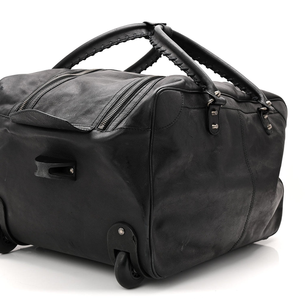AGNEAU SILVER HARDWARE DUFFLE CARRY ON TRAVEL BAG BLACK